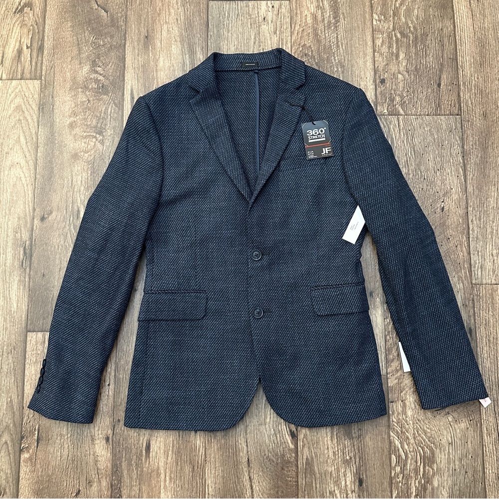 JF J Ferrar Slim Fit Stretch Knit Suit Sport Blazer Sz 34/36 Sh Blue Black